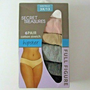 Secret Treasures Basics 6 Pair Full Figure Seamless Hipster Panties Size 3X